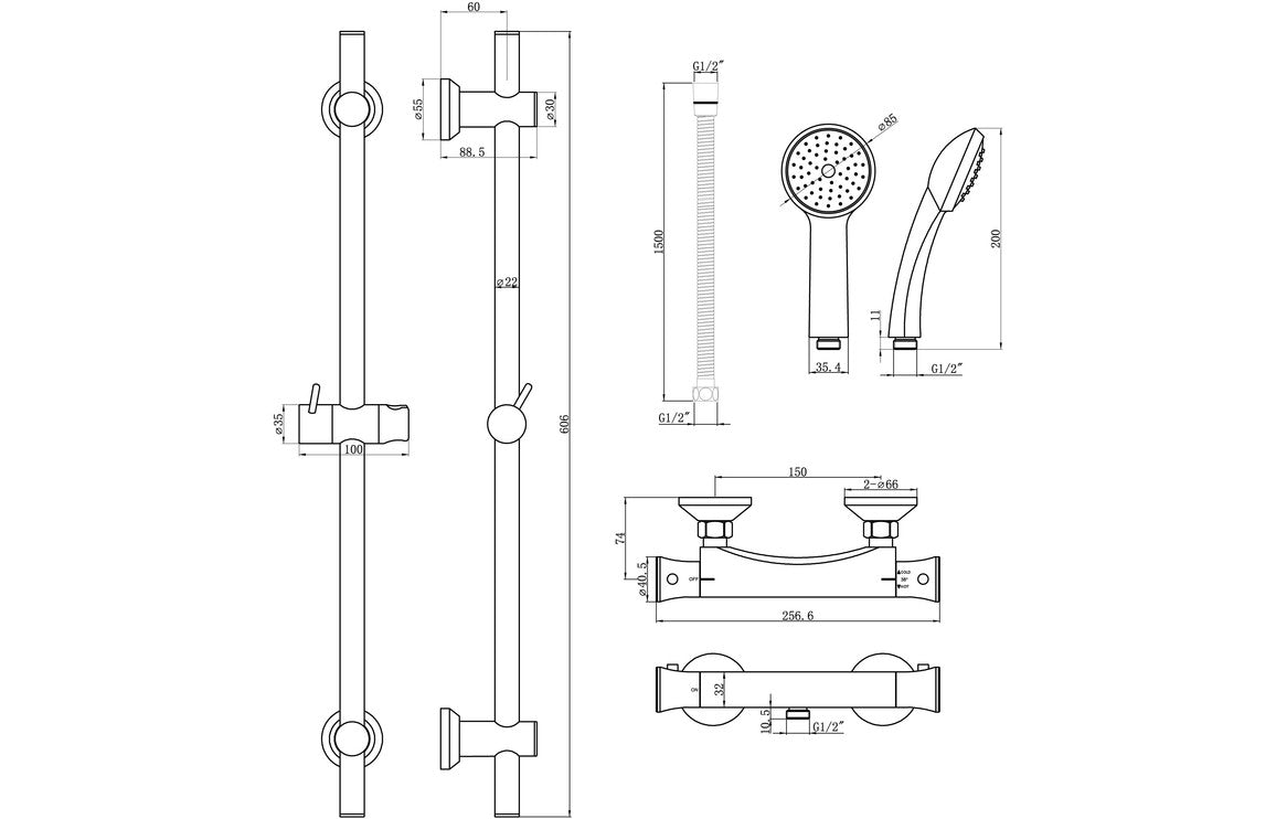 Pluto Thermostatic Bar Mixer Shower-Shower Rail Kits-DICM0576-