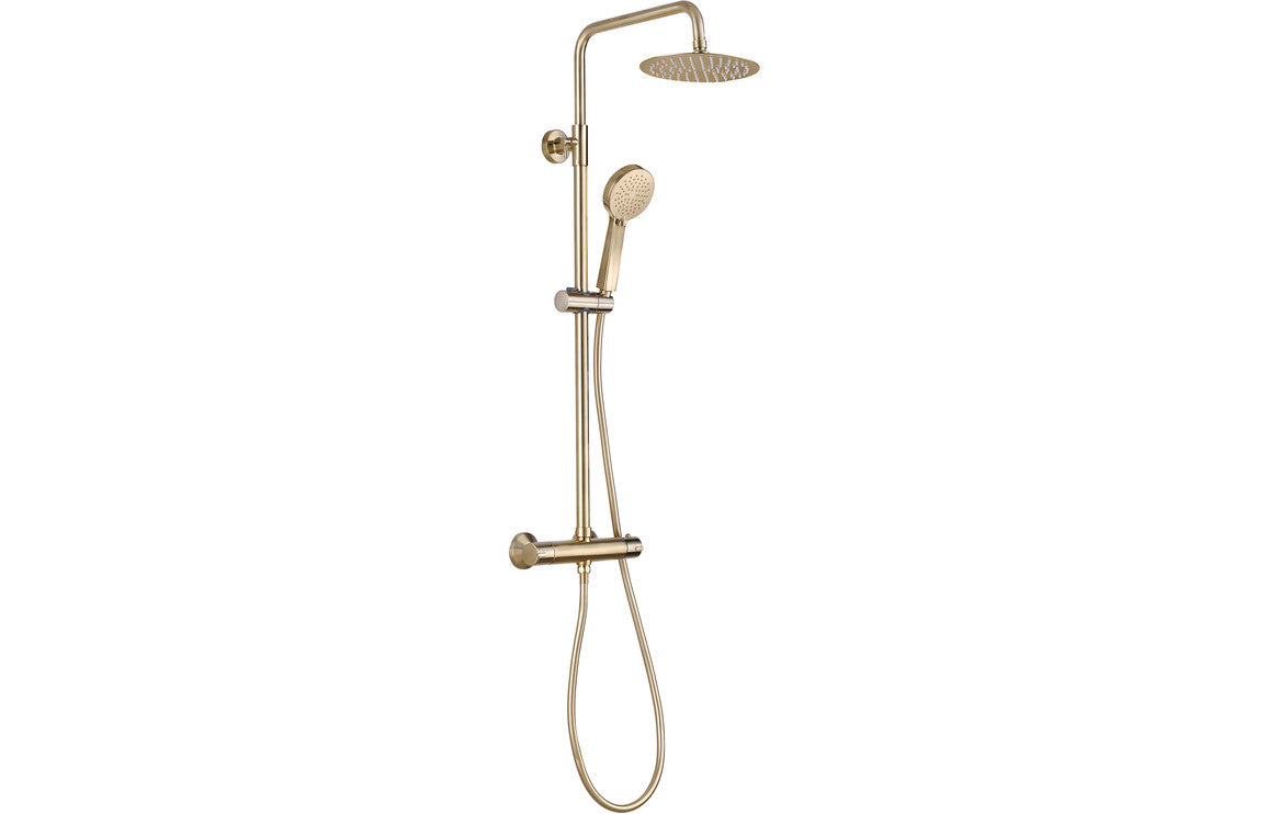 Round Thermostatic Bar Mixer and Riser Kit - Brushed Brass-Shower Rail Kits-DICM0706-