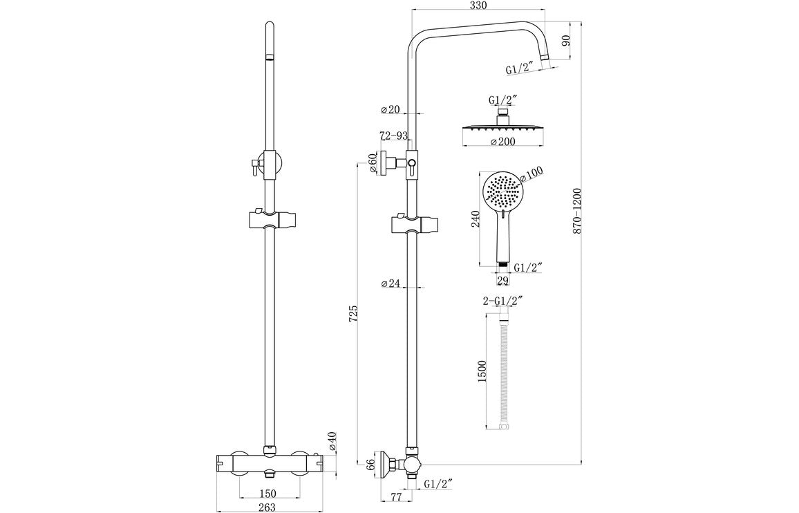 Round Thermostatic Shower Mixer/Riser & Overhead Kit-Shower Rail Kits-DICM0586-