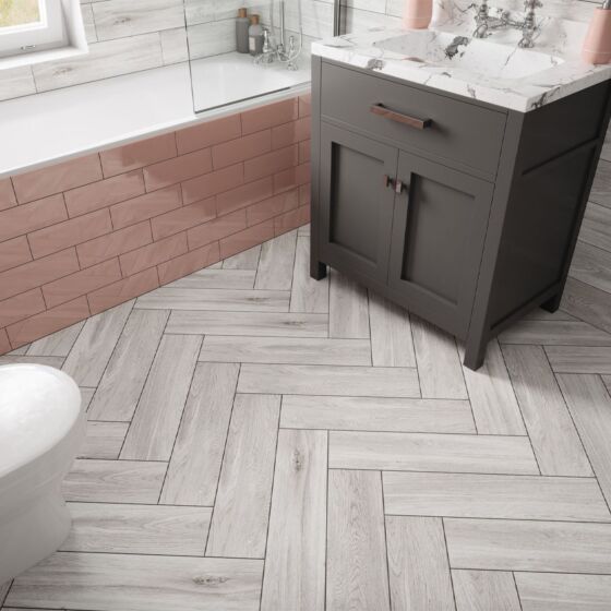 Verona Sherwood Smoke Grey Glazed Porcelain Wall and Floor Tile 15x60cm