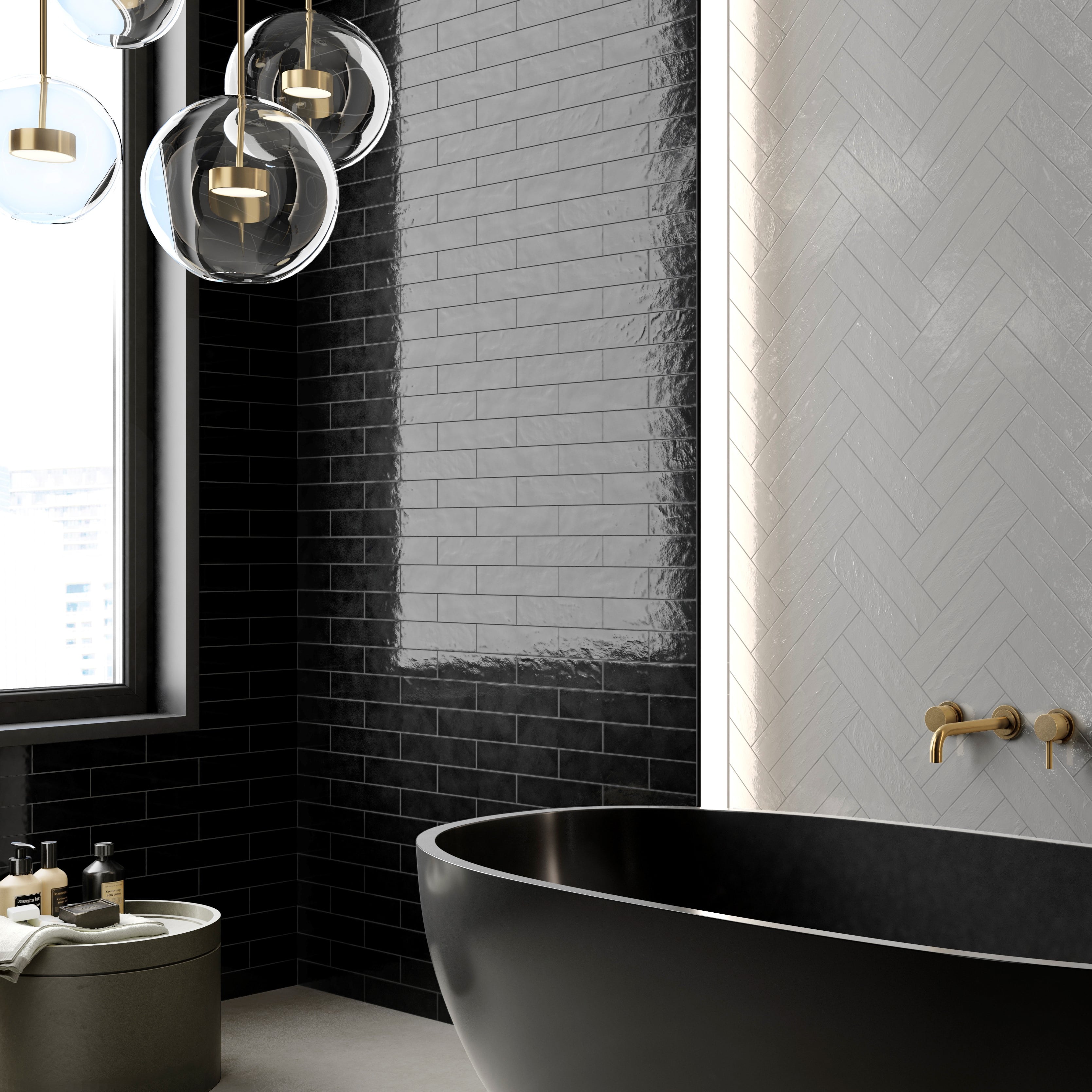 Skyline Black Glass Effect Wall Tile 6x25cm