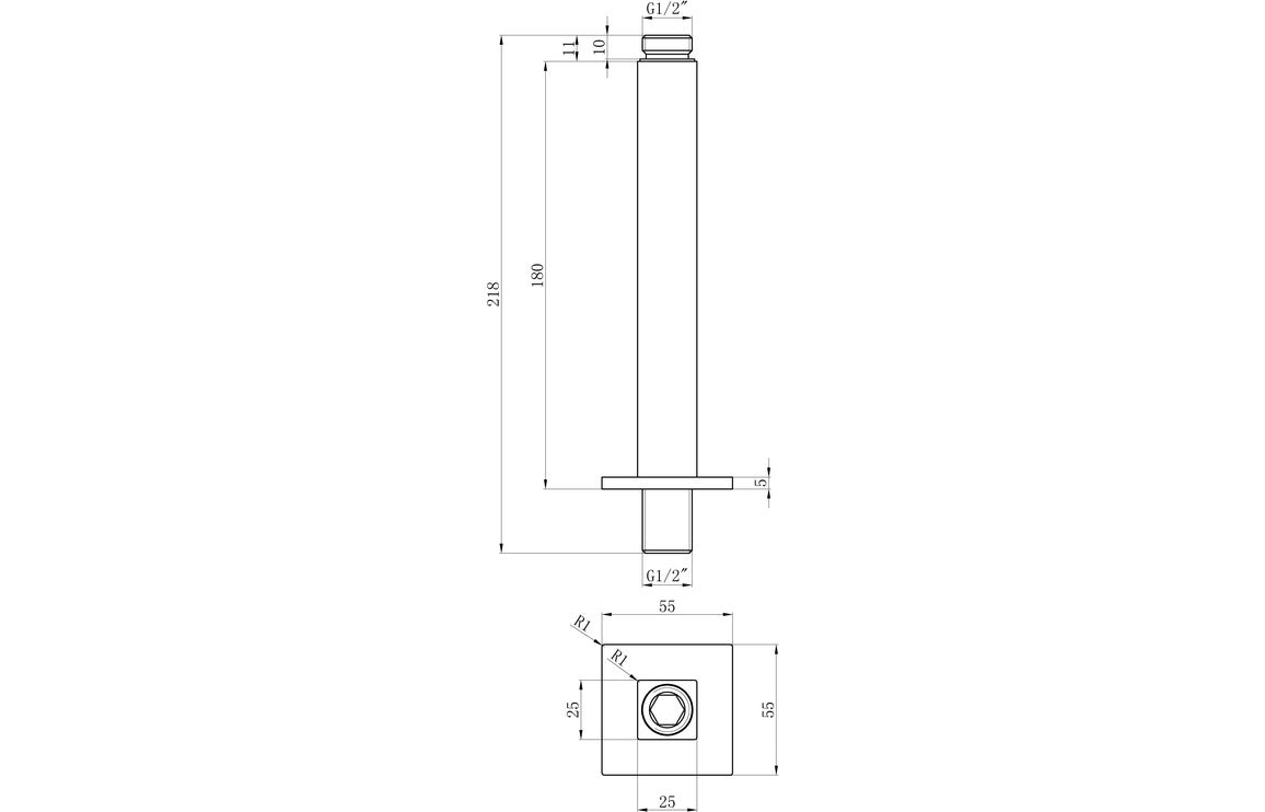 Square Ceiling Arm 180mm - Chrome-Shower Arms-DICM0740-