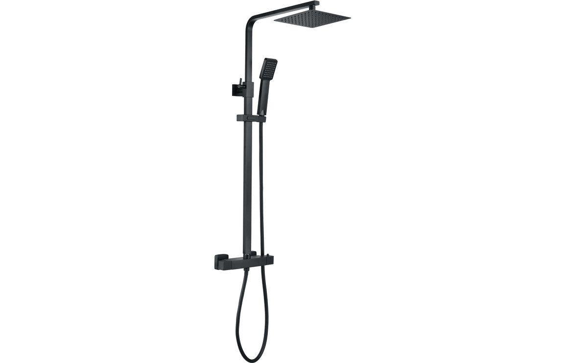 Square Thermostatic Bar Mixer w/Riser Kit - Matt Black-Shower Rail Kits-DICM0692-