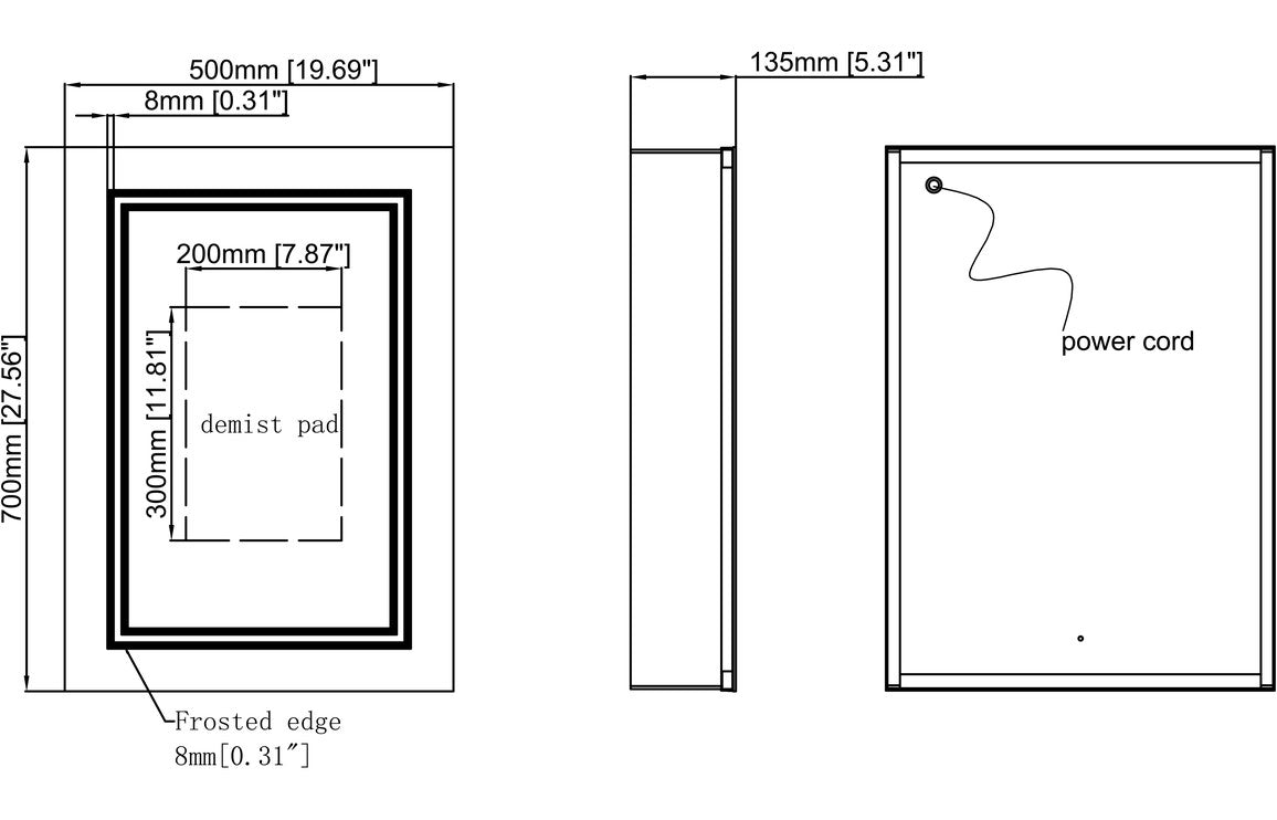 Suki 500mm 1 Door Front-Lit LED Mirror Cabinet-Mirrors-DIMS0118-