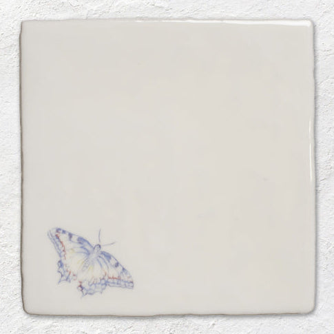 The Winchester Tile Collection Butterflies on Cotton Ceramic Tile 13x13cm Indigo Swallowtail Decorative Tile Pastel On Cotton