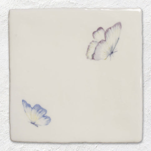 The Winchester Tile Collection Butterflies on Cotton Ceramic Tile 13x13cm Pandora White & Azure Angel Decorative Tile Pastel On Cotton