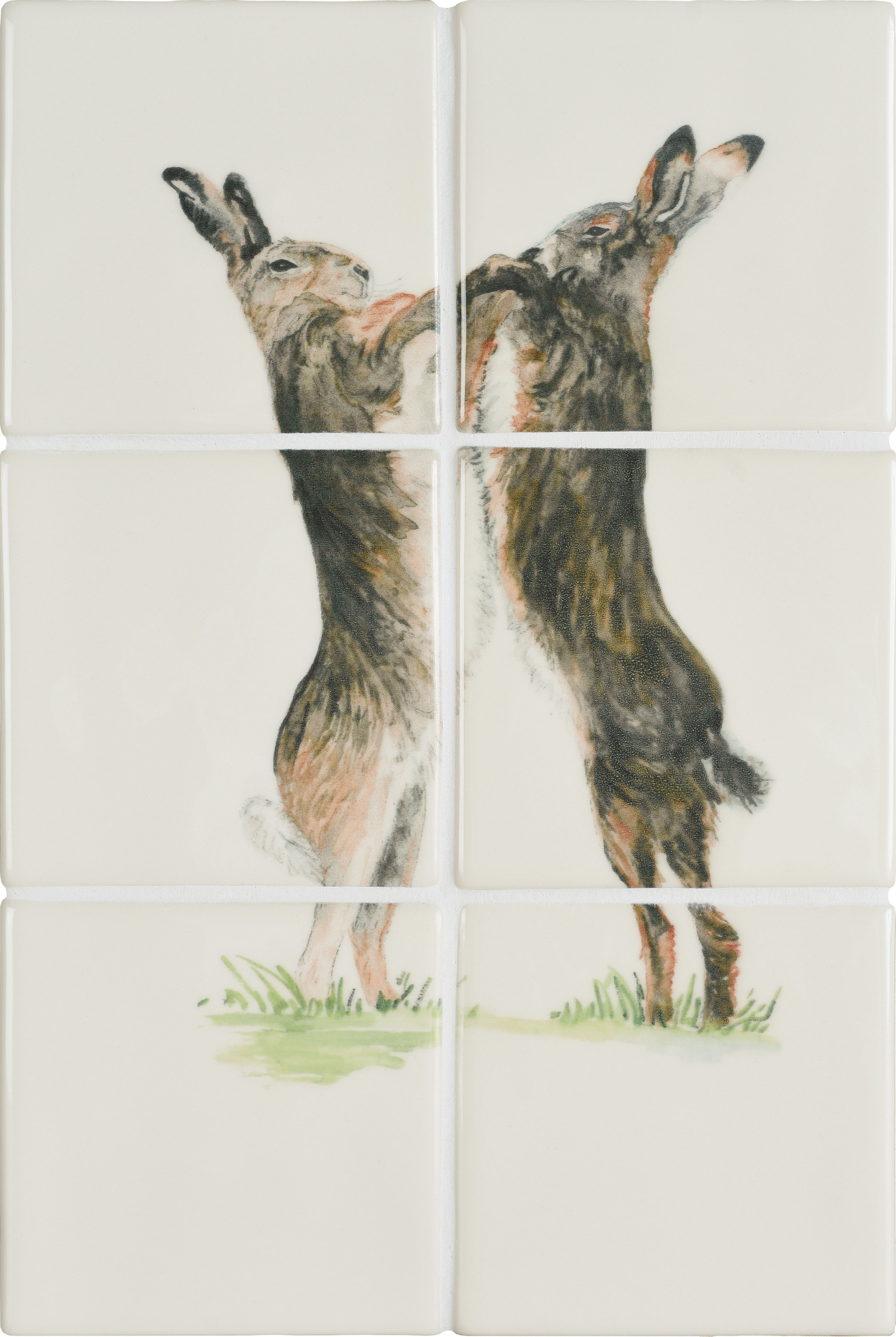 The Winchester Tile Collection Classic Family of Hares-Boxing Hares 6 Tile Panel (36.9x24.6cm)-IM-0033808