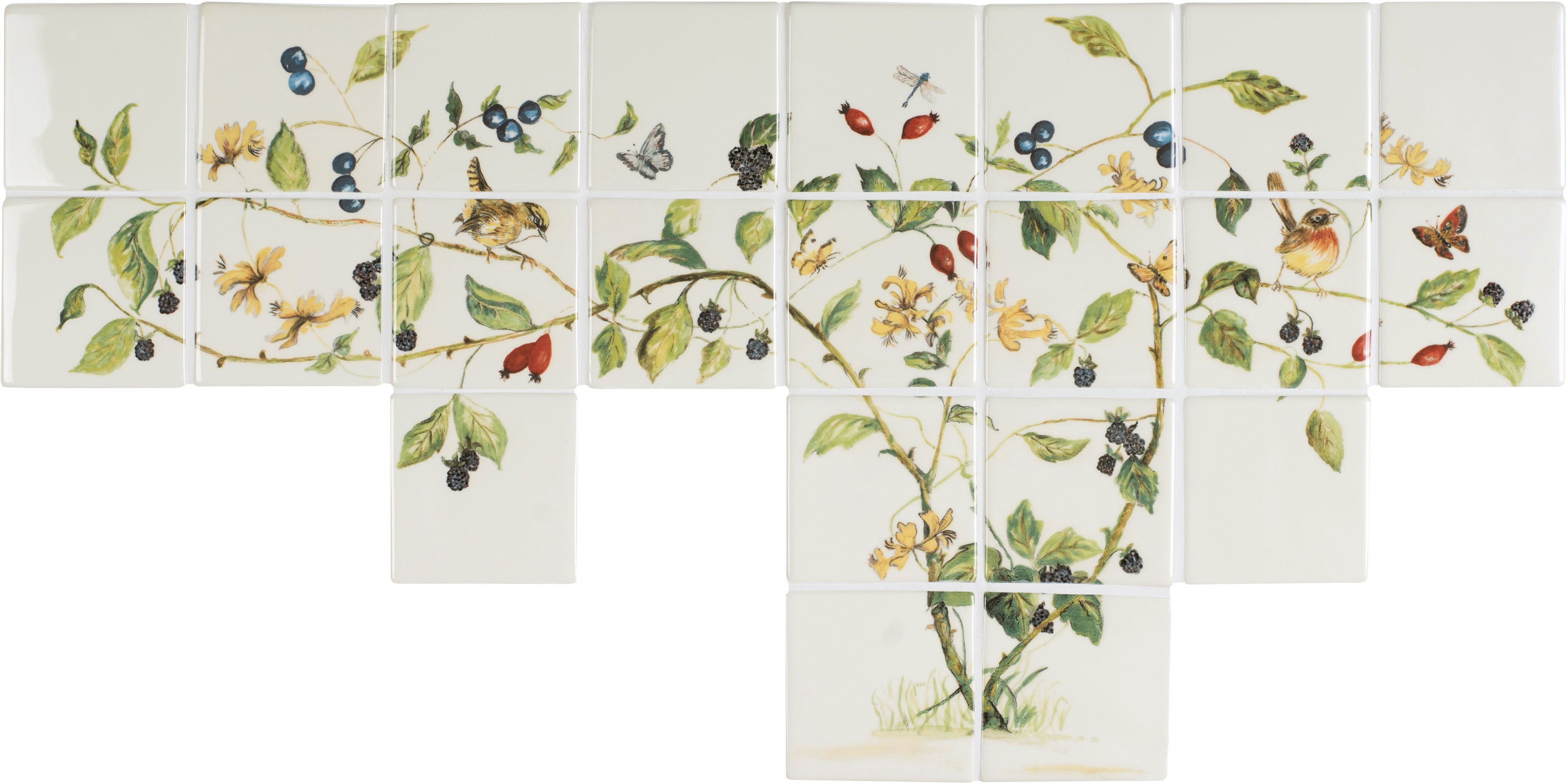 The Winchester Tile Collection Classic Hedgerow 22 tile set in Colour on Off White-Hedgerow 22 tile set in Colour on Off White-IM-0002427