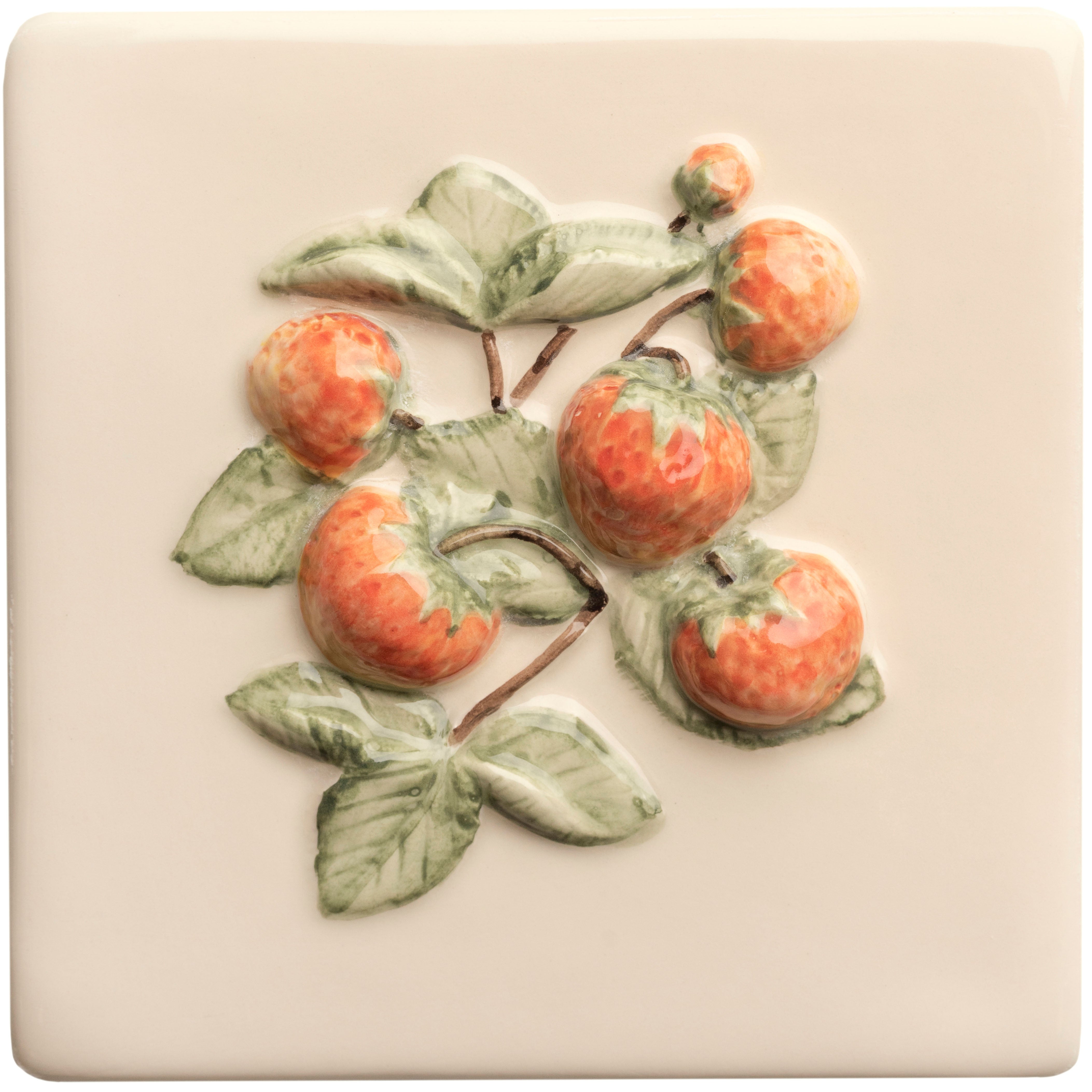The Winchester Tile Collection Classic Summer Fruits Handpainted Tiles-Summer Fruits Strawberry Handpainted Tile-IM-0029328