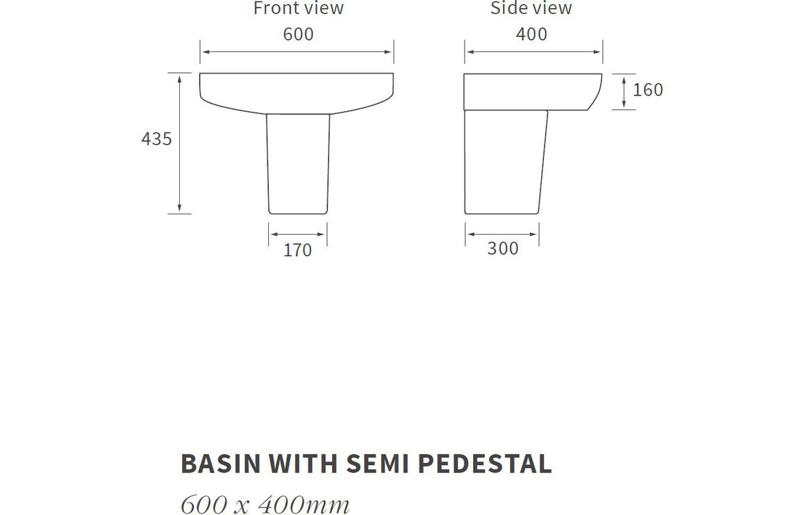 Tilly 600x400mm 1TH Basin & Semi Pedestal-Basins-DIBP1150-