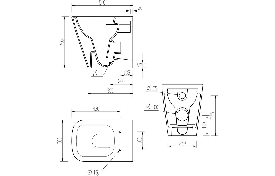 Tilly Rimless Back To Wall Comfort Height WC & Soft Close Seat-Toilets-DITP0174-