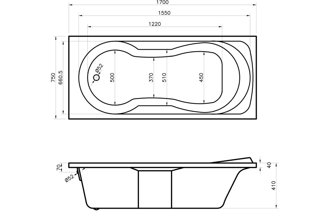 Trojan Keyhole Bath 1700x800mm-Baths-CAPAB0376-