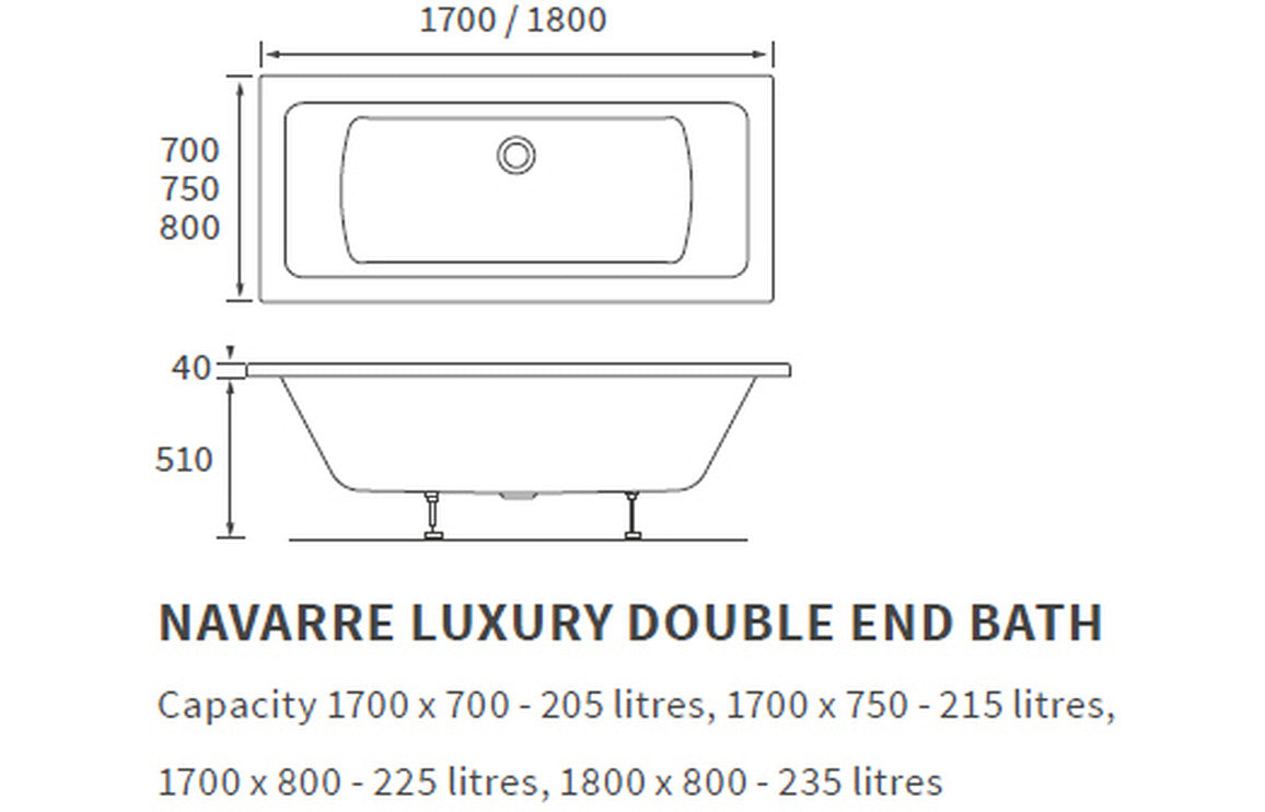 Trojan Solarna Double Ended Bath 1700x750mm-Baths-CAPAB0209-