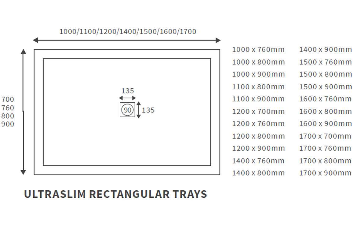 Ultra-Slim Anti Slip Rectangular Shower Tray & Waste-Shower Trays-DIETP1426-