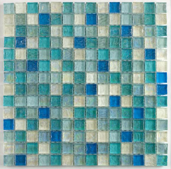 Verona Hammered Pearl Aqua Glass Mosaic 23x23mm