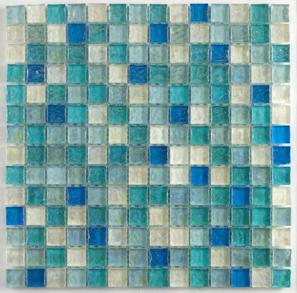 Hammered Pearl Aqua Glass Mosaic 23x23mm