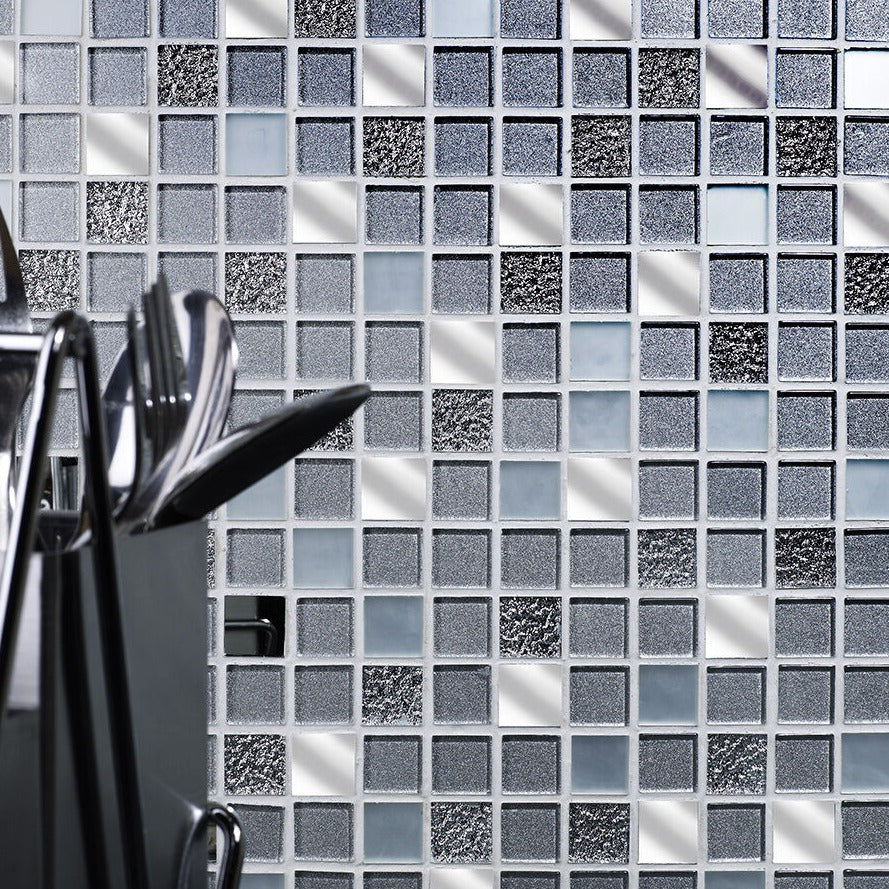 Platinum Silver Glass/Mirror Mix Mosaic 23x23mm