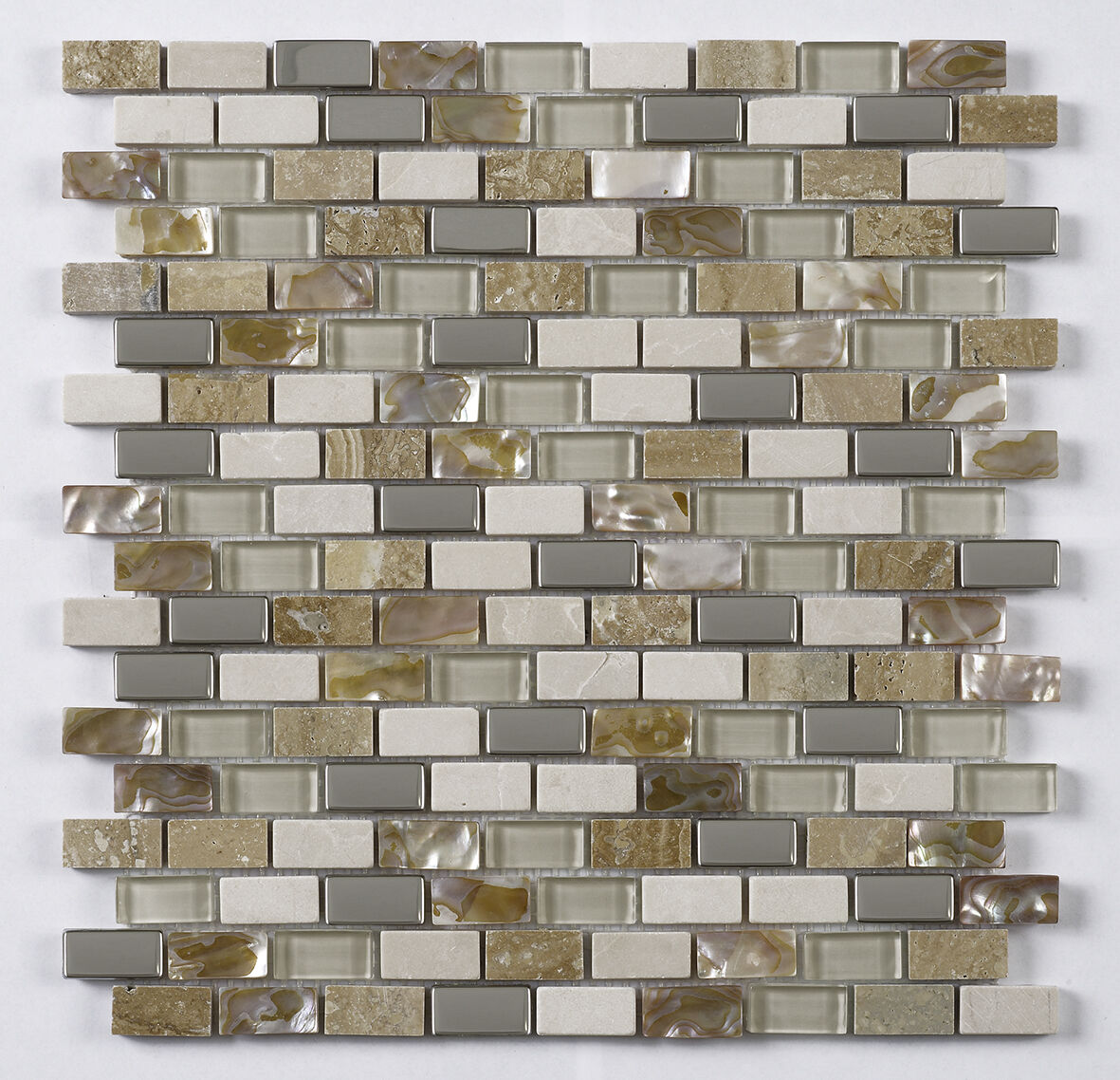 Cream Glass/Stone/Metal/Pearl Mix Mini Brick Mosaic 15x30mm