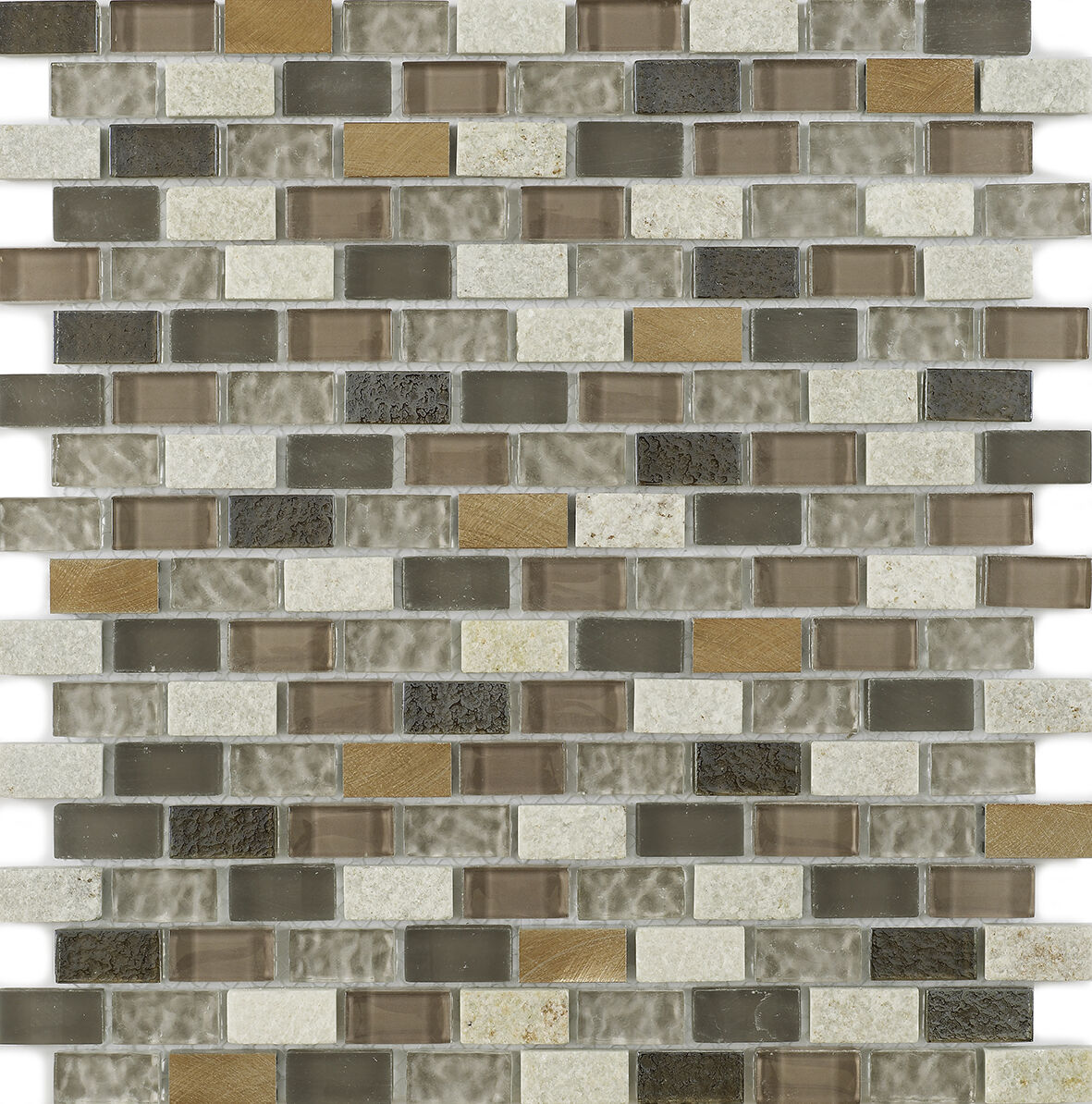 Verona New York Beige Glass/Stone/ Metal Mix Mini Brick Mosaic 15x30mm