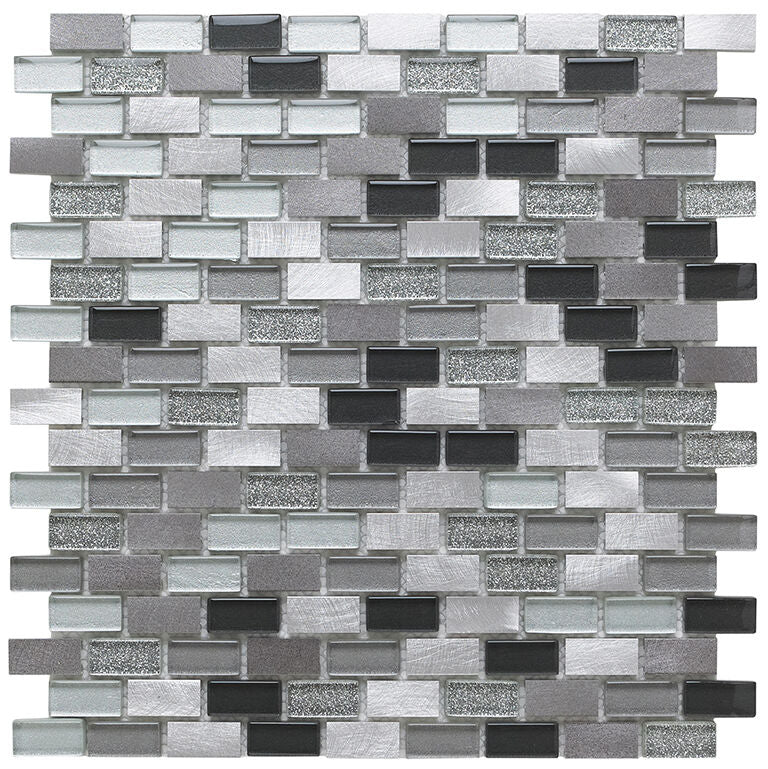 Verona Platinum Lancer 139 Glass/Metal Mix Mini Brick Mosaic 15x30mm