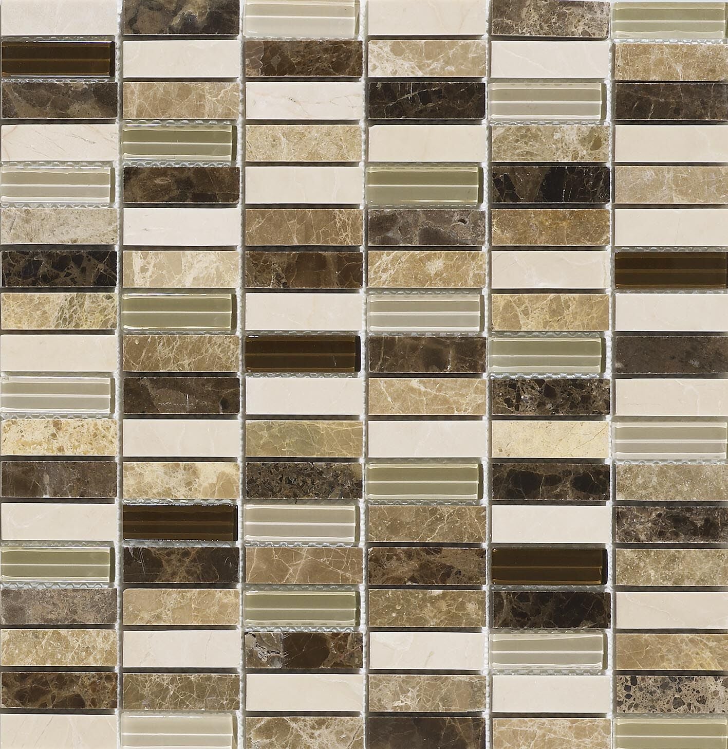 Verona Emperador Brown Glass/Stone Mix Mini Brick Mosaic 15x50mm