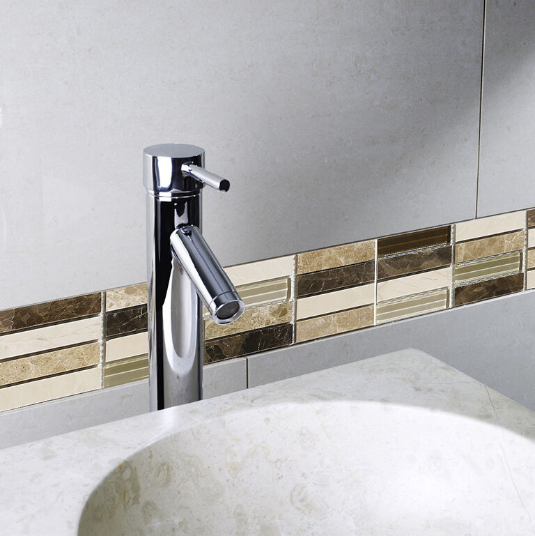 Emperador Brown Glass/Stone Mix Mini Brick Mosaic 15x50mm