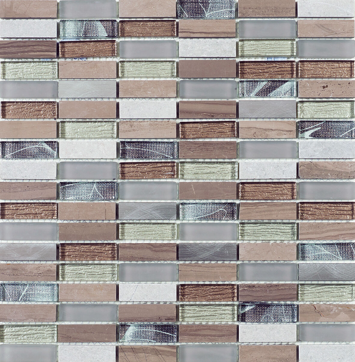 Verona Heydon Beige Mix Stone/Glass & Metal Linear Mosaic15x48mm