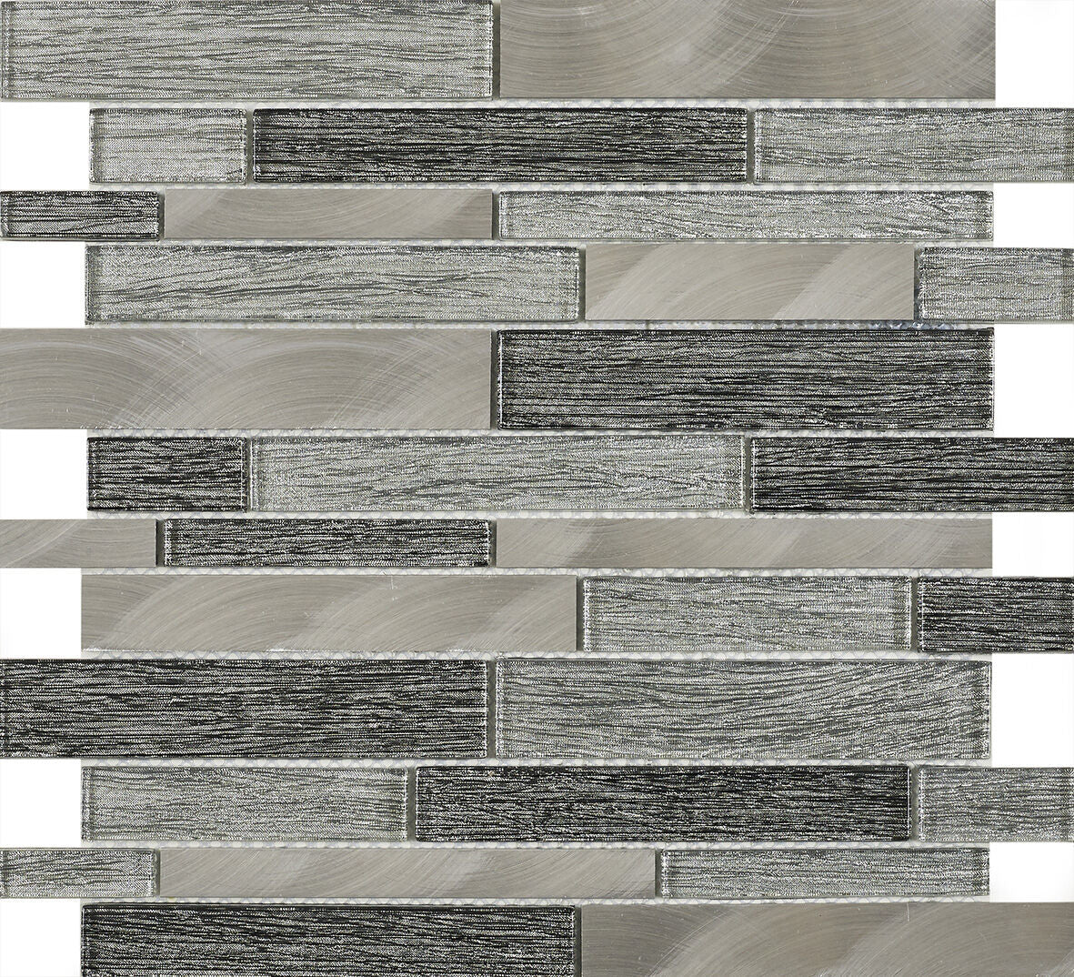 Verona Ashby Grey Glass & Metal Mix Offset Linear Mosaic