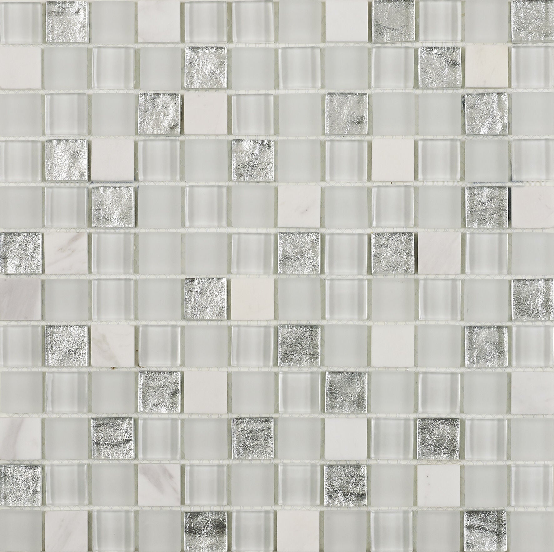 Verona Hutton White/Silver Glass & Stone Mix Mosaic 23x23mm