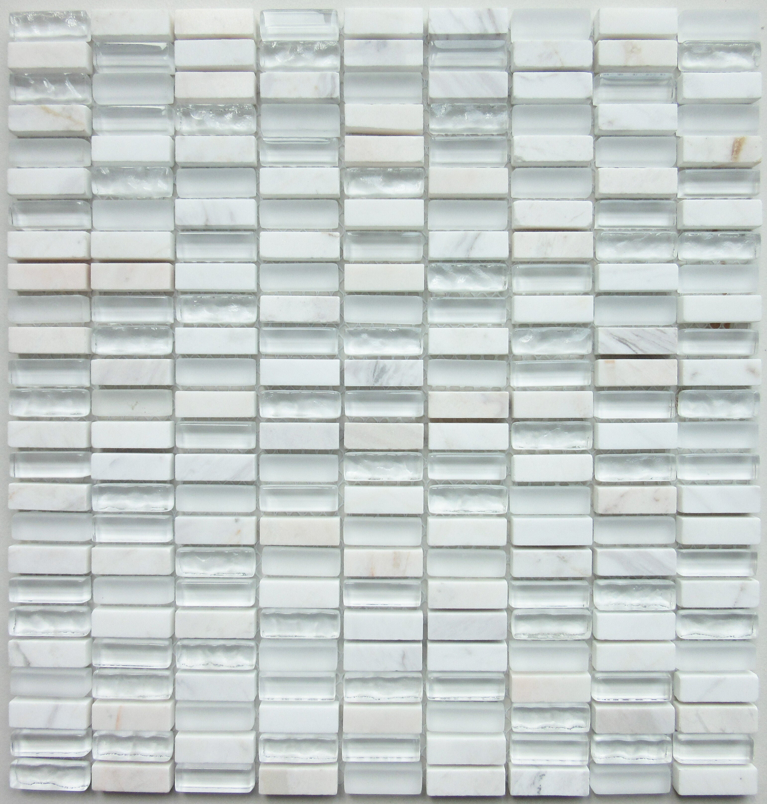 Verona Santon White Glass & Stone Mix Linear Mosaic 10x30mm