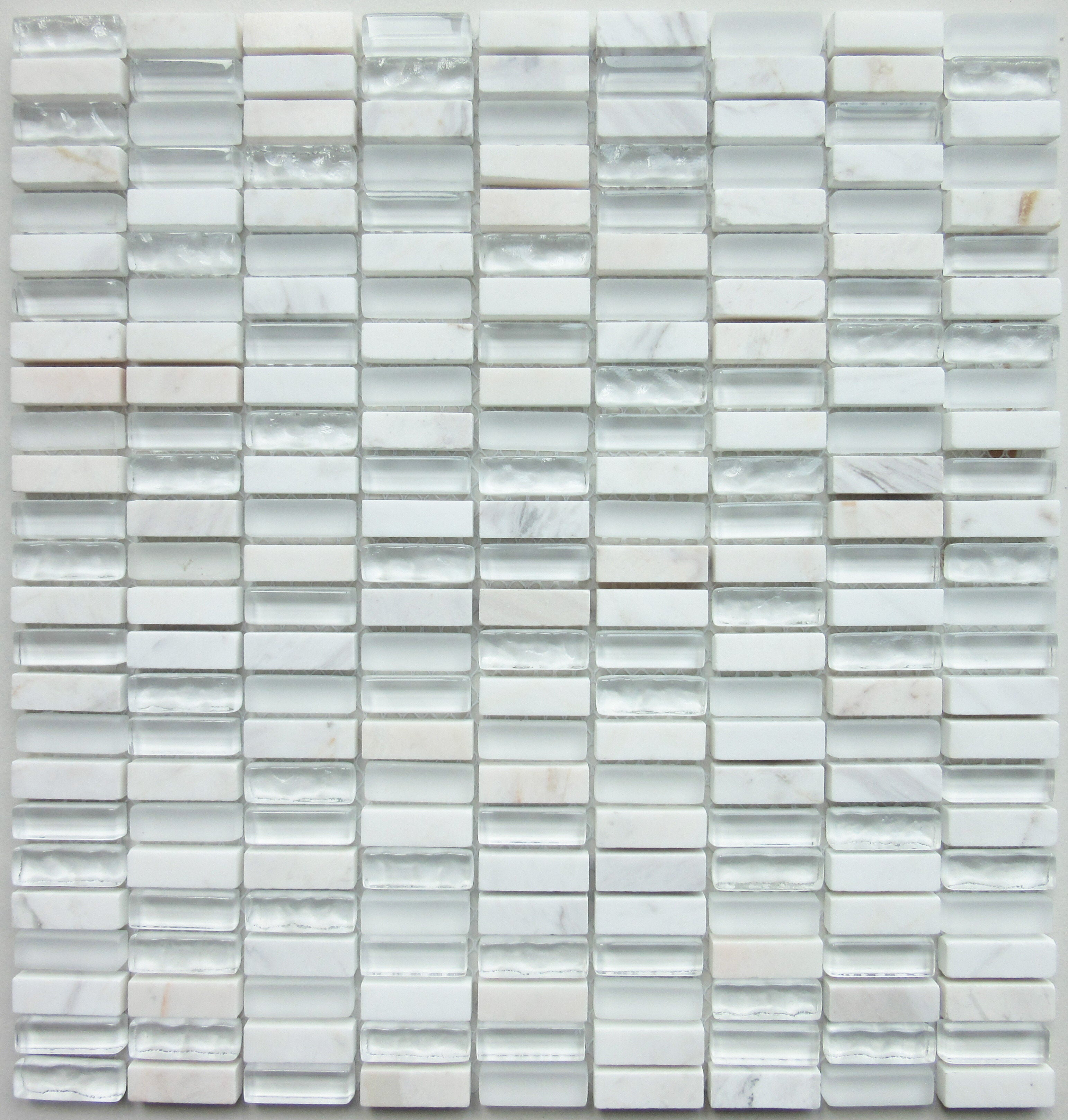 Santon White Glass & Stone Mix Linear Mosaic 10x30mm