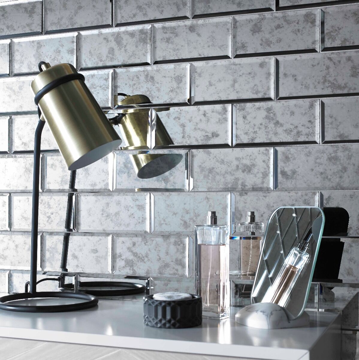 Lumiere Bevel Antique Mirror Brick Mosaic 75x150mm