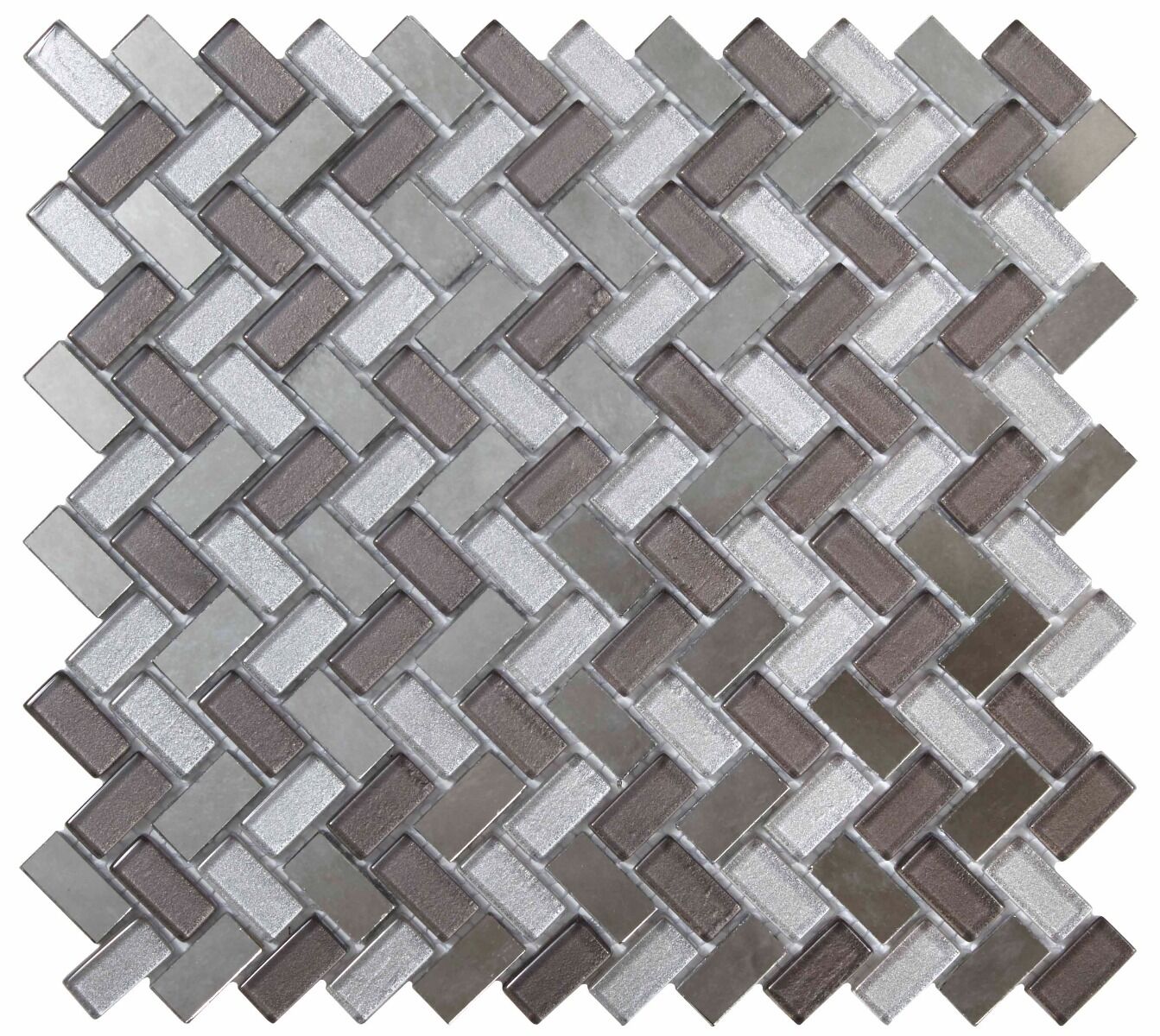 Verona Dusk Grey Herringbone Glass & Mirror Mosaic 15x30mm