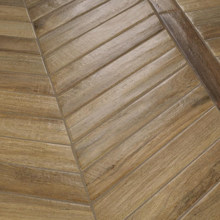 Rondine Vintage Chevron Dore Wood Effect Tile 7.5x40.7cm