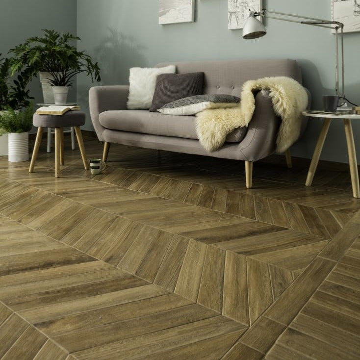 Rondine Vintage Chevron Dore Wood Effect Tile 7.5x40.7cm