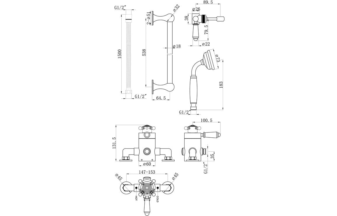 Warwick Traditional Shower Pack - Concentric Single Outlet Shower Valve & Riser Kit-Shower Sets-DICM0588-
