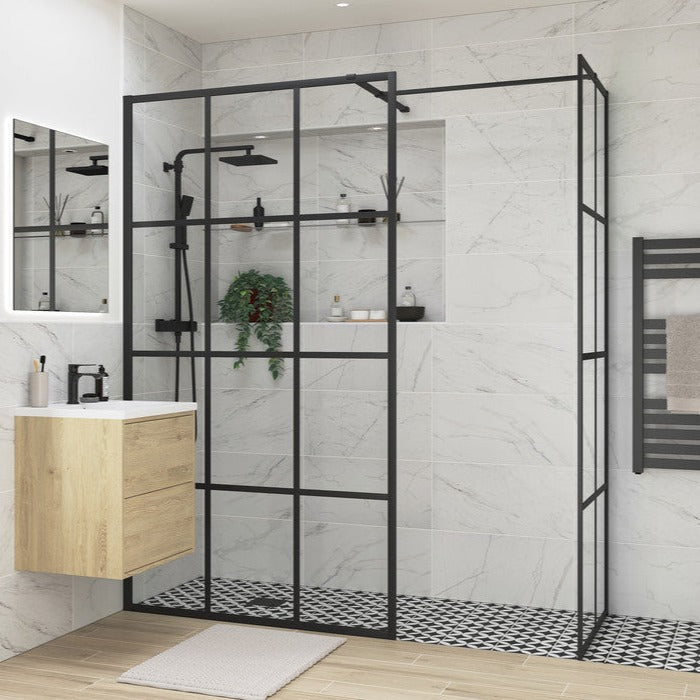 Wet Room Front Panel Framed Black 1000mm-Shower Enclosures-DIEWP1046-