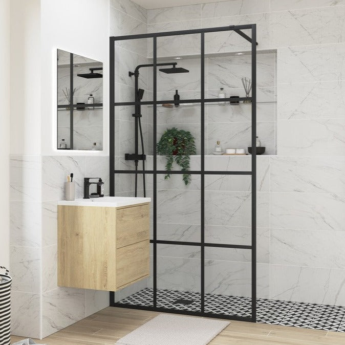 Wet Room Front Panel Framed Black 1000mm-Shower Enclosures-DIEWP1046-