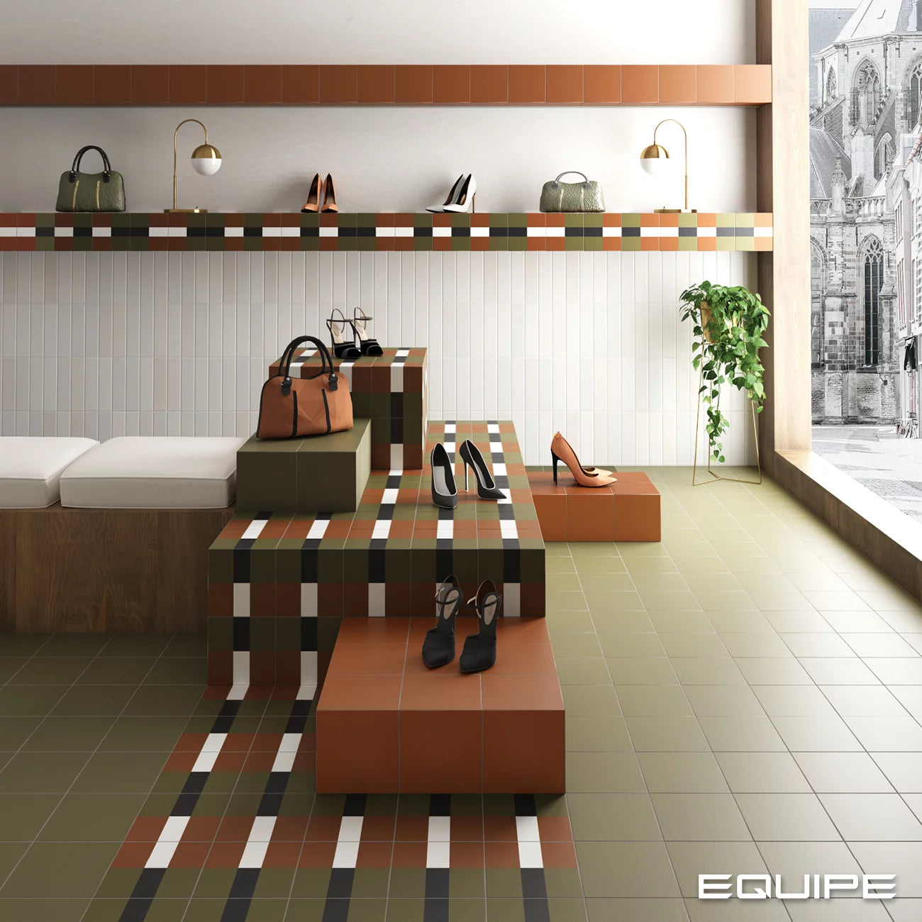 Equipe Bauhome Band Warm Pattern Tile 20x20cm