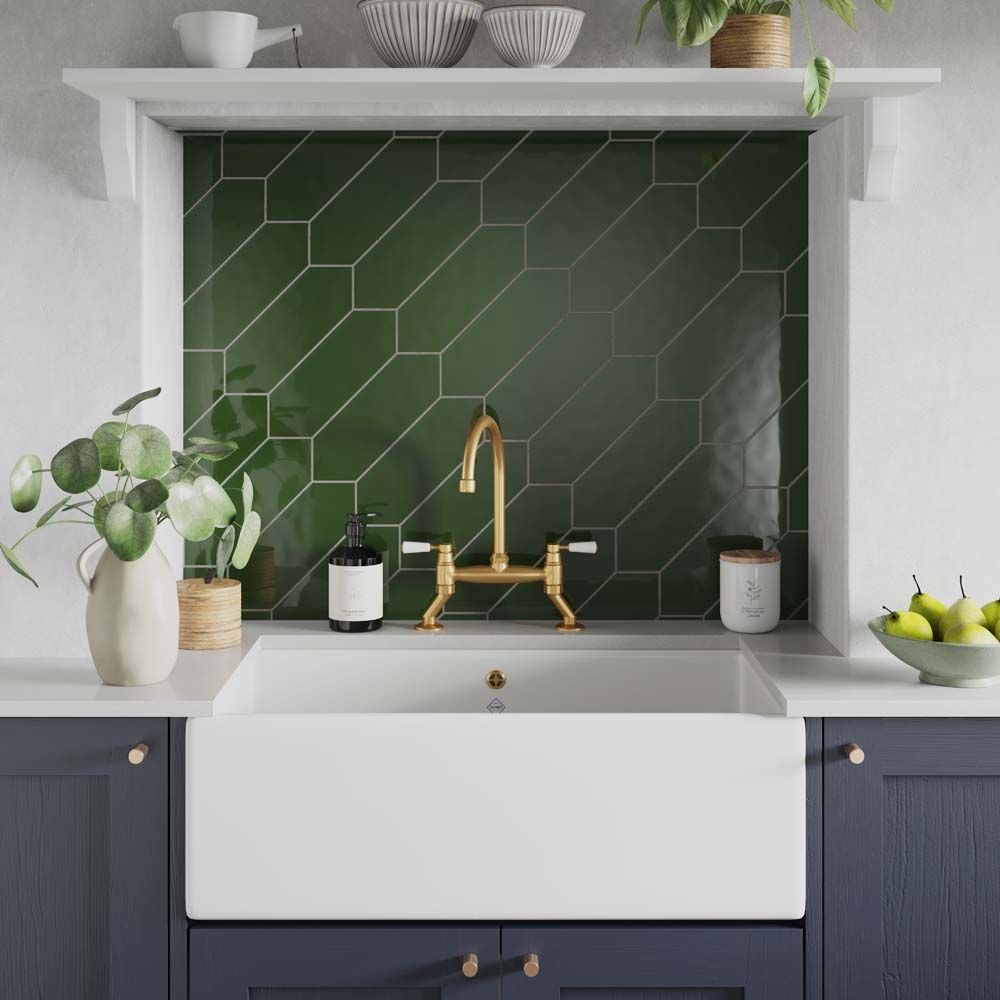 Cast Bottle Green Glazed Ceramic Wall Tile 10x30cm-Verona-P12262