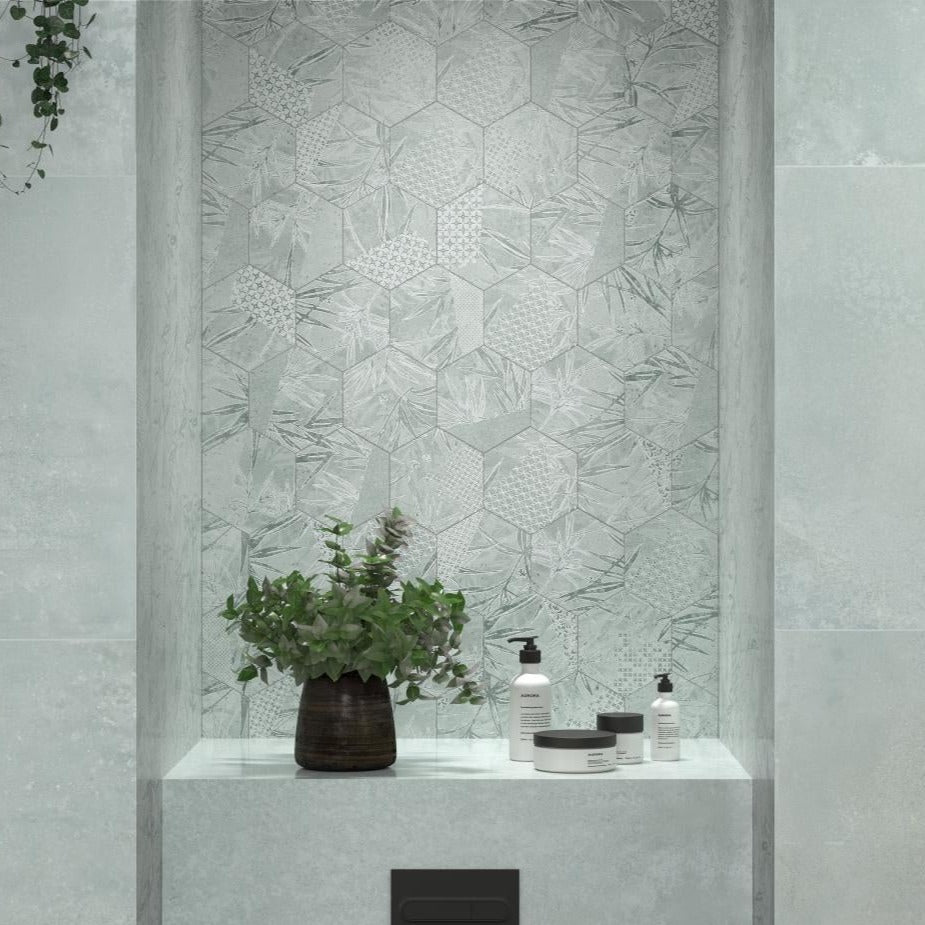Dune Magnet Tropic Hexagon Argent Wall & Floor Tile 15x17cm