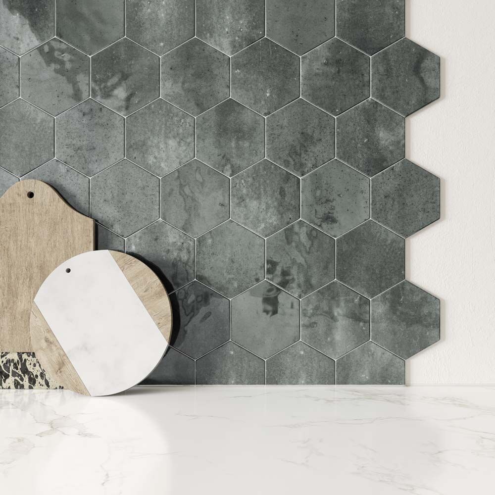 Hope Green Hexagon Gloss Ceramic Wall Tiles 15x17.3cm-Verona-P12069