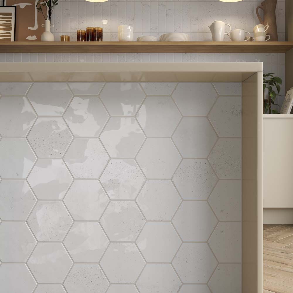 Hope White Hexagon Gloss Ceramic Wall Tiles 15x17.3cm-Verona-P12066