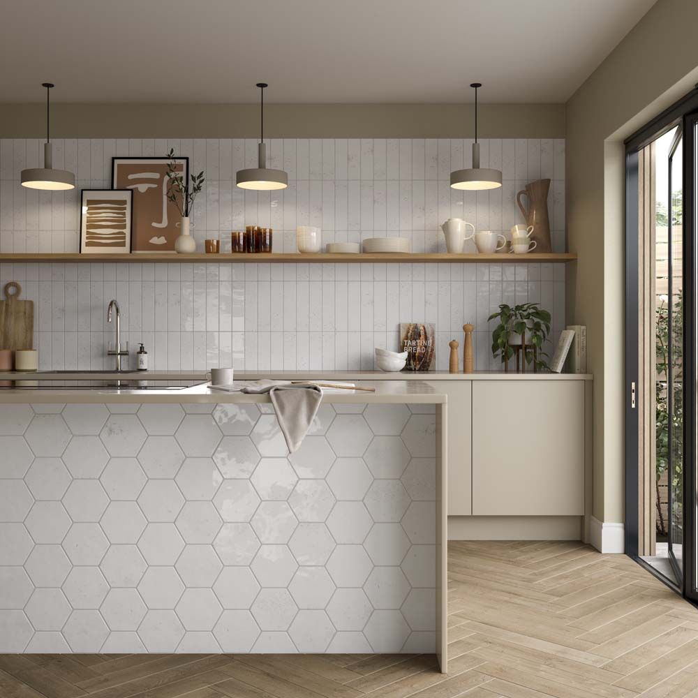 Hope White Hexagon Gloss Ceramic Wall Tiles 15x17.3cm-Verona-P12066