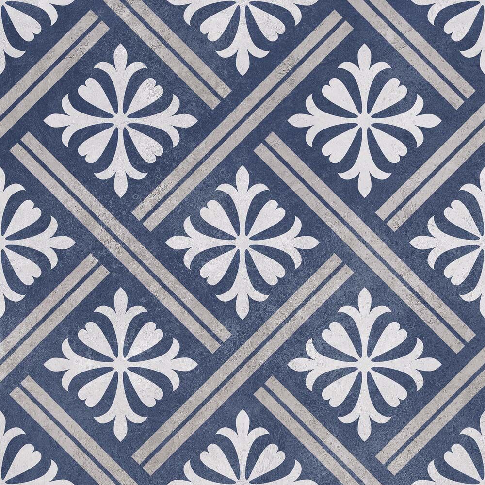 Mondrian Navy Blue Patterned Vitrified Ceramic Tiles 33.5x33.5cm