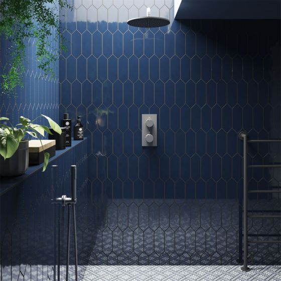 Cast Dark Blue Glazed Ceramic Wall Tile 10x30cm