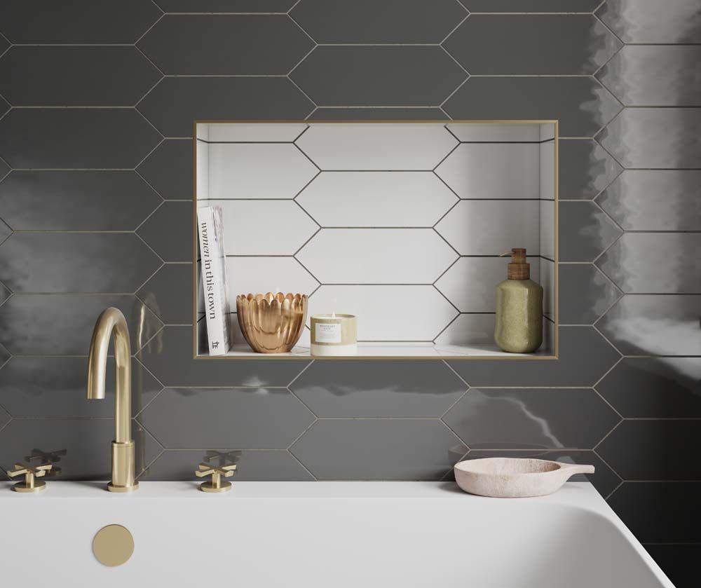 Cast Charcoal Glazed Ceramic Wall Tile 10x30cm