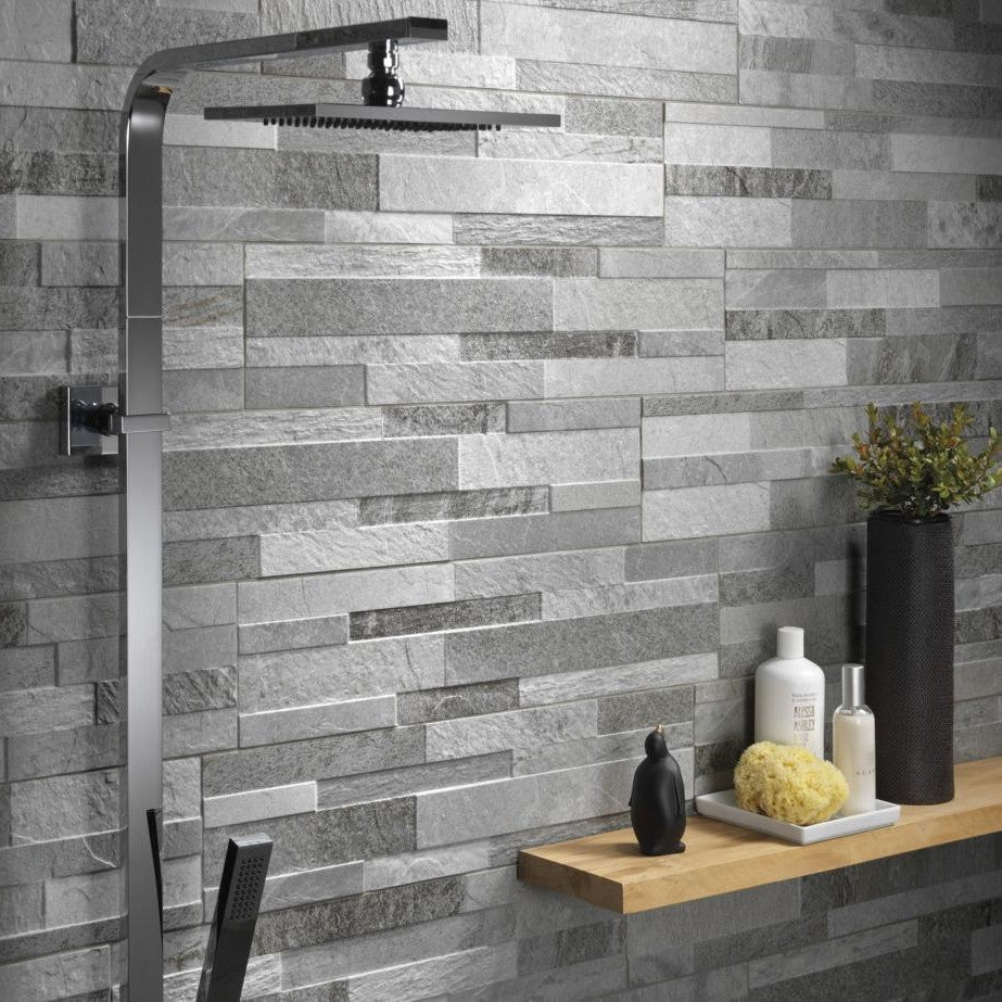 Cubics Grey Splitface Effect Porcelain Tile 15x61cm