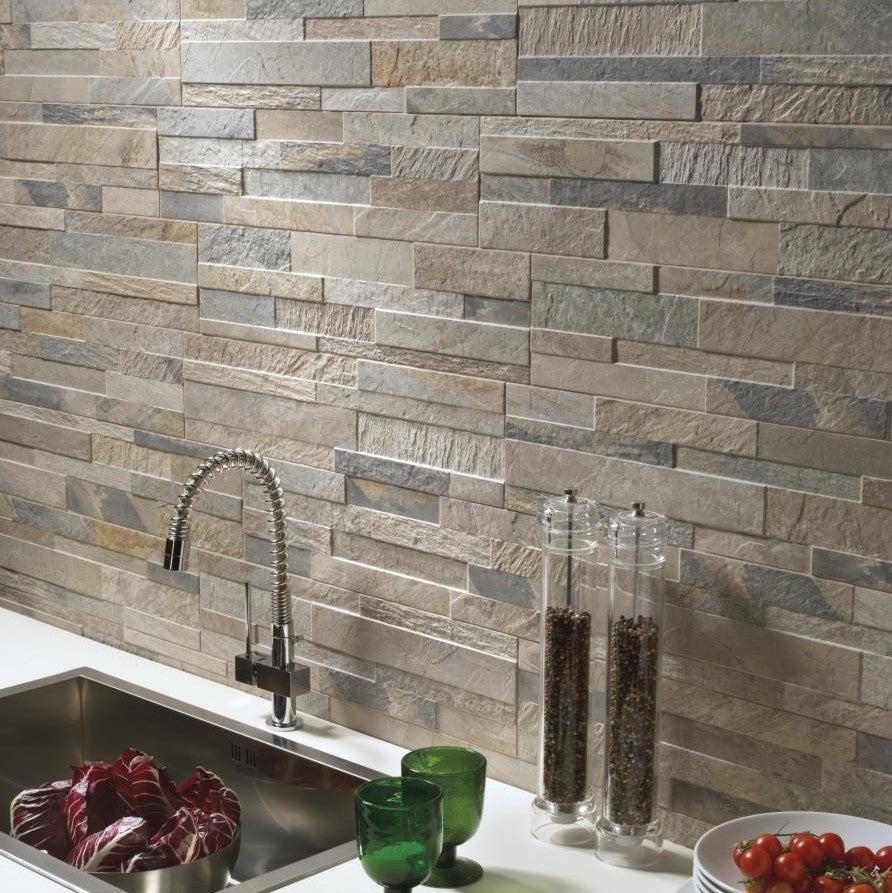 Cube Beige Splitface Effect Porcelain Cladding 15x61cm