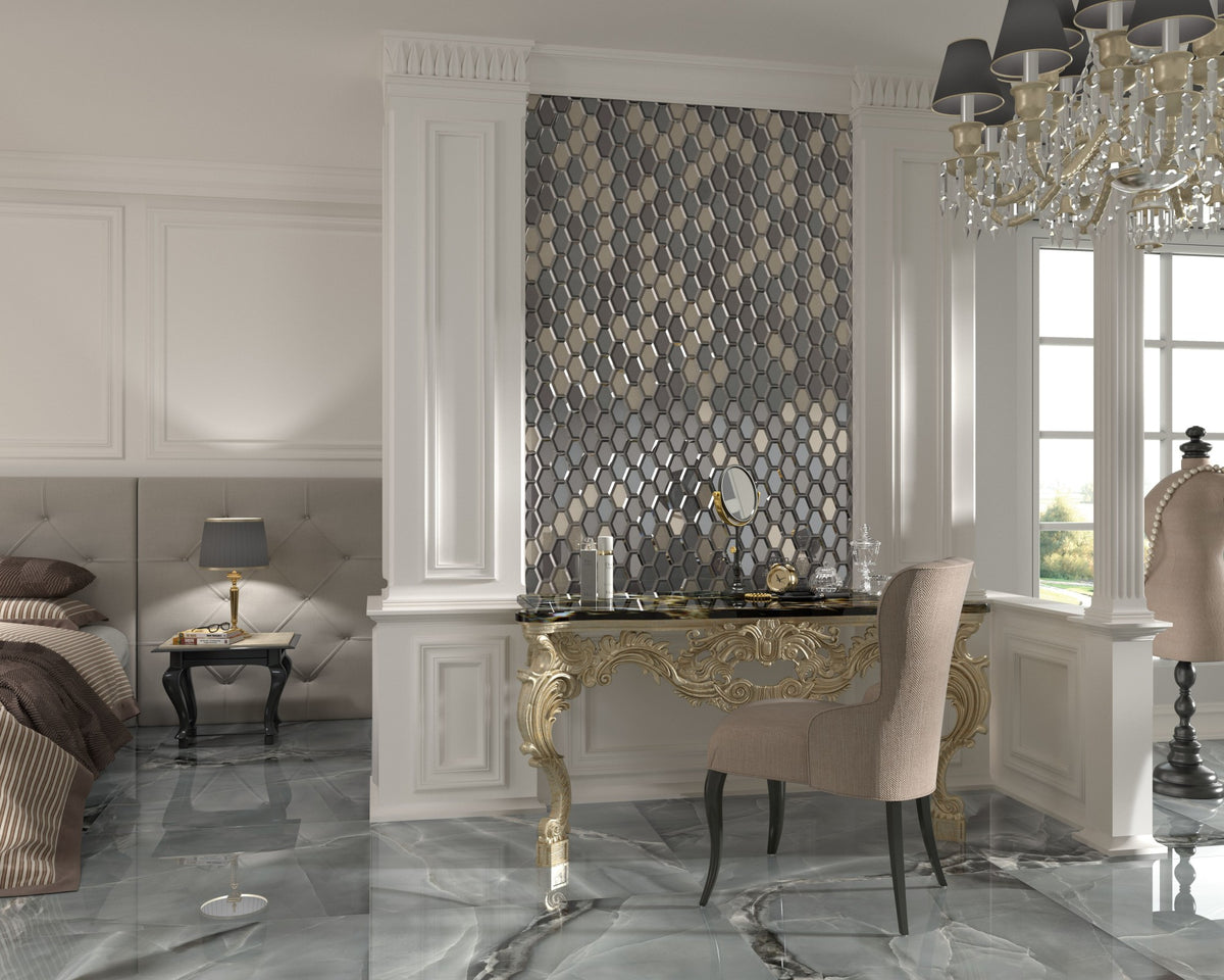 Dune Selene Dark Onyx Marble Effect Porcelain Tile 90x90cm